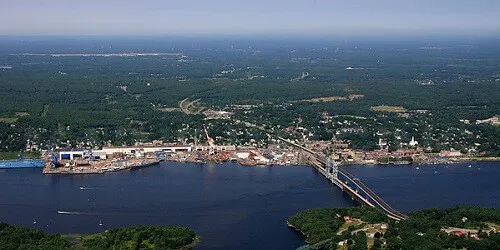 Aerial view of the the Port of Bath, Maine