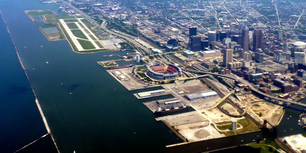 Aerial view of the the Port of Cleveland, Ohio
