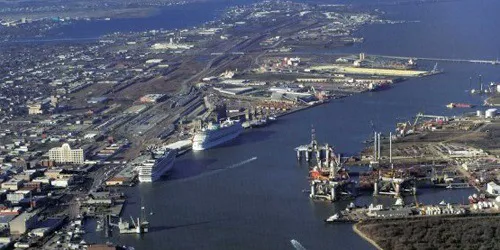 Aerial view of the the Port of Galveston, Texas