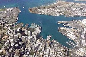 Aerial view of the the Port of Honolulu, Hawaii