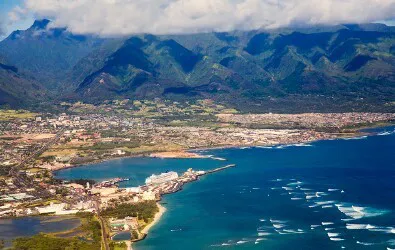 Aerial view of the the Port of Kahului, Maui, Hawaii