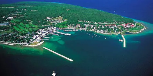 Aerial view of the the Port of Mackinac Island, Michigan