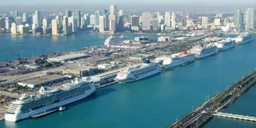 Aerial view of the the Port of Miami, Florida