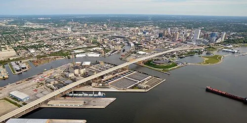 Aerial view of the the Port of Milwaukee, Wisconsin