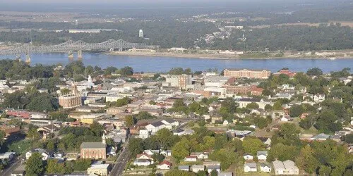Aerial view of the the Port of Natchez, Mississippi