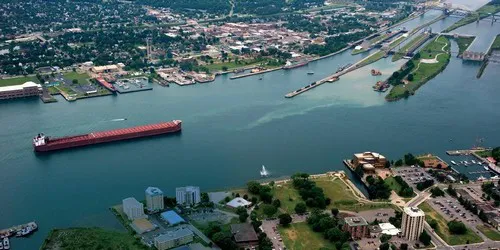 Aerial view of the Port of Sault Ste. Marie, Michigan