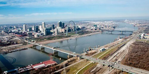 Aerial view of the the Port of St. Louis, Missouri