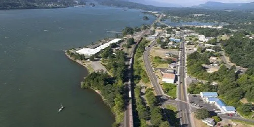 Aerial view of the the Port of Stevenson, Washington