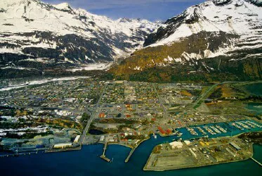 Aerial view of the the Port of Valdez, Alaska
