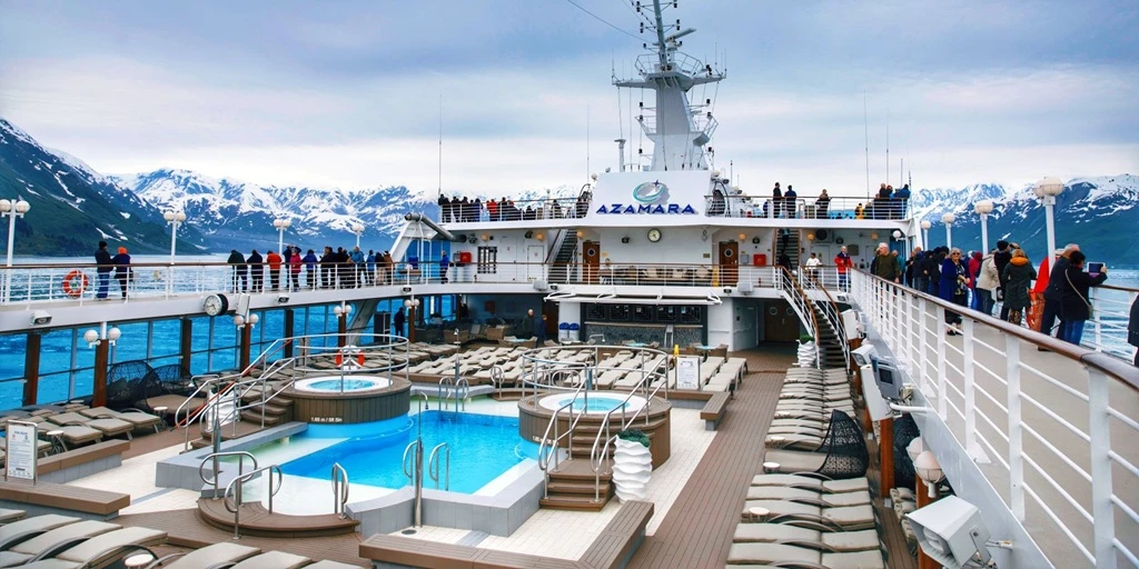 Outdoor deck and pool area aboard Azamara