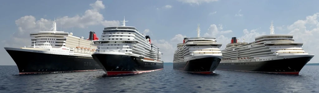 Cunard cruise ships at sea