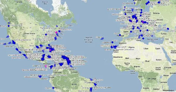 Map of cruise ship locations worldwide.