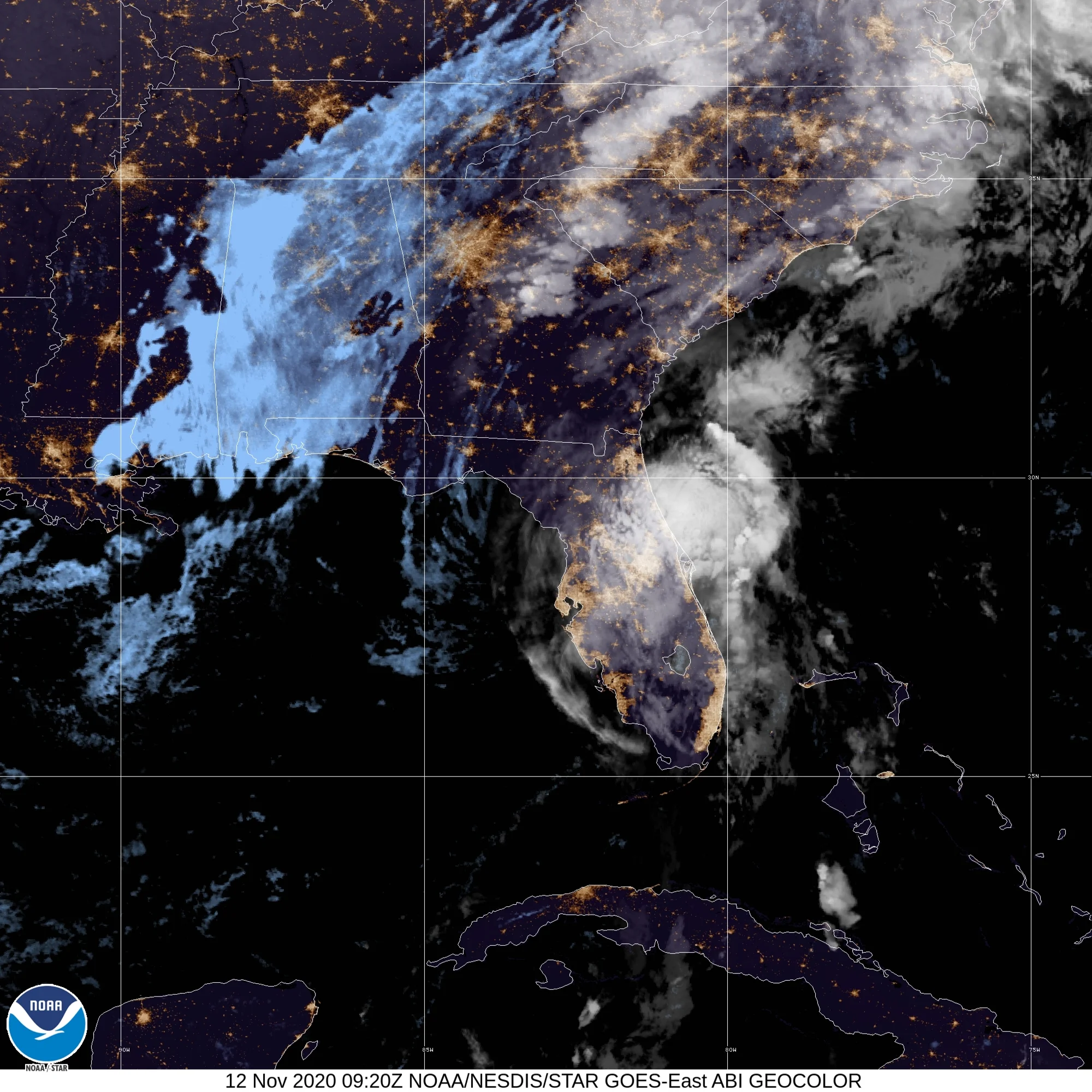 Tropical Storm Eta (2020) Landfall Satellite Image