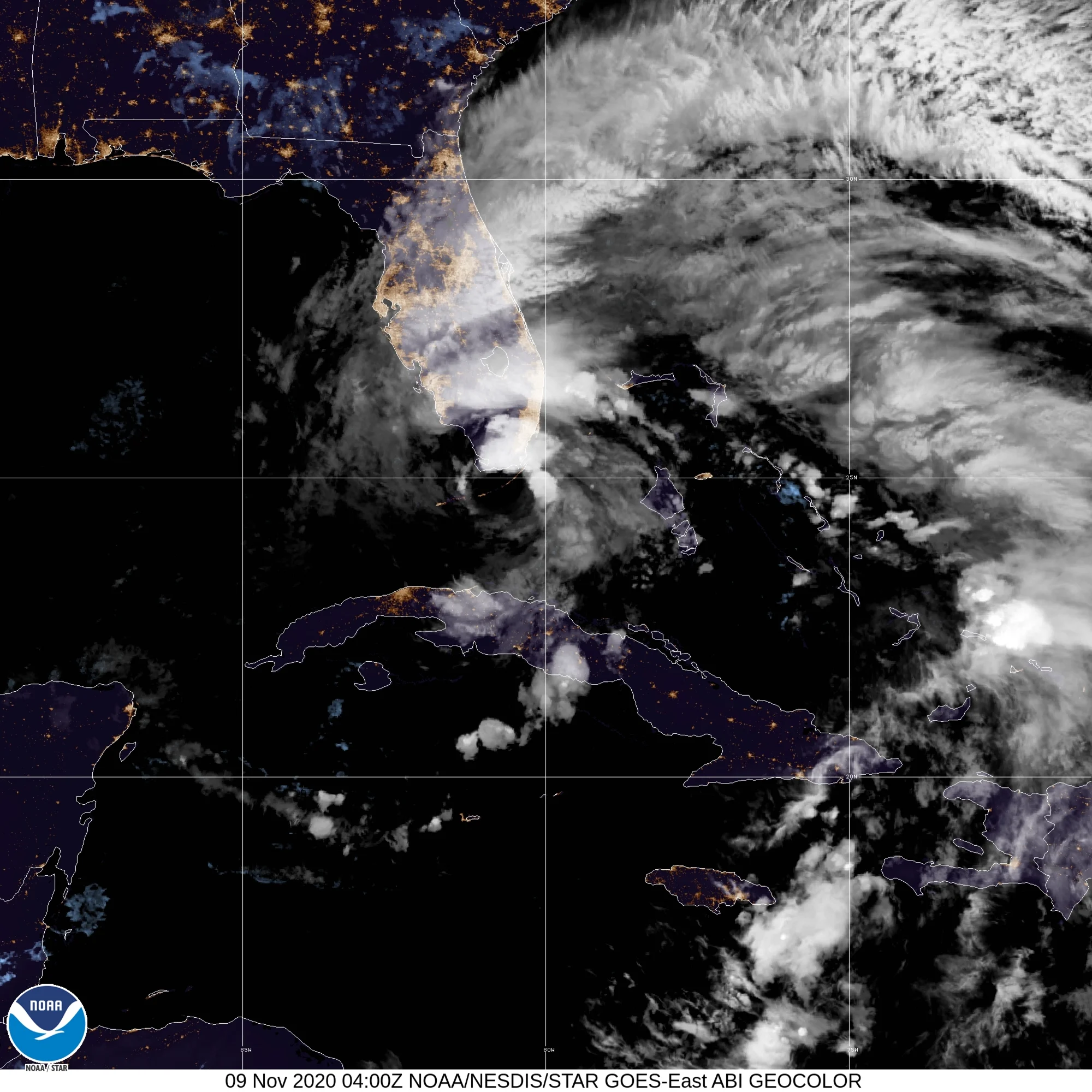 Tropical Storm Eta (2020) Landfall Satellite Image