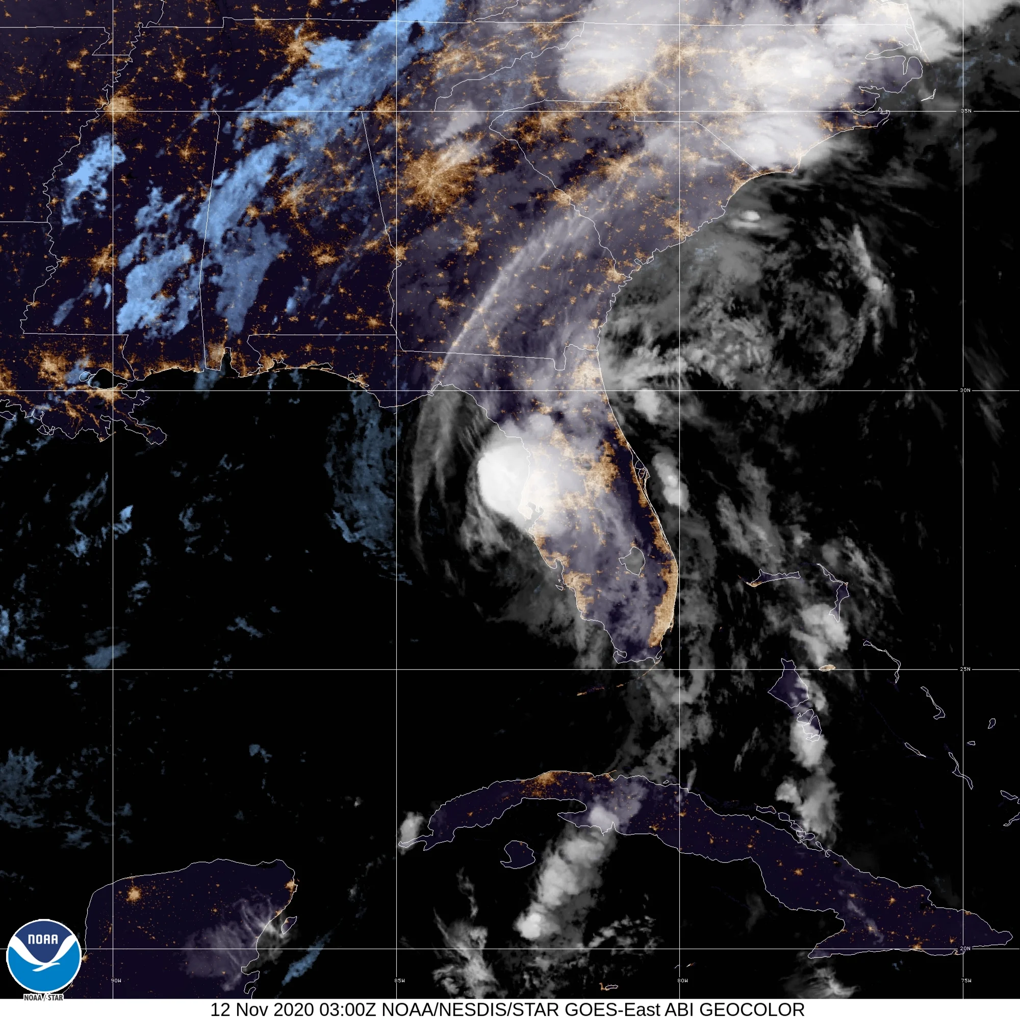 Tropical Storm Eta (2020) Peak Intensity Satellite Image