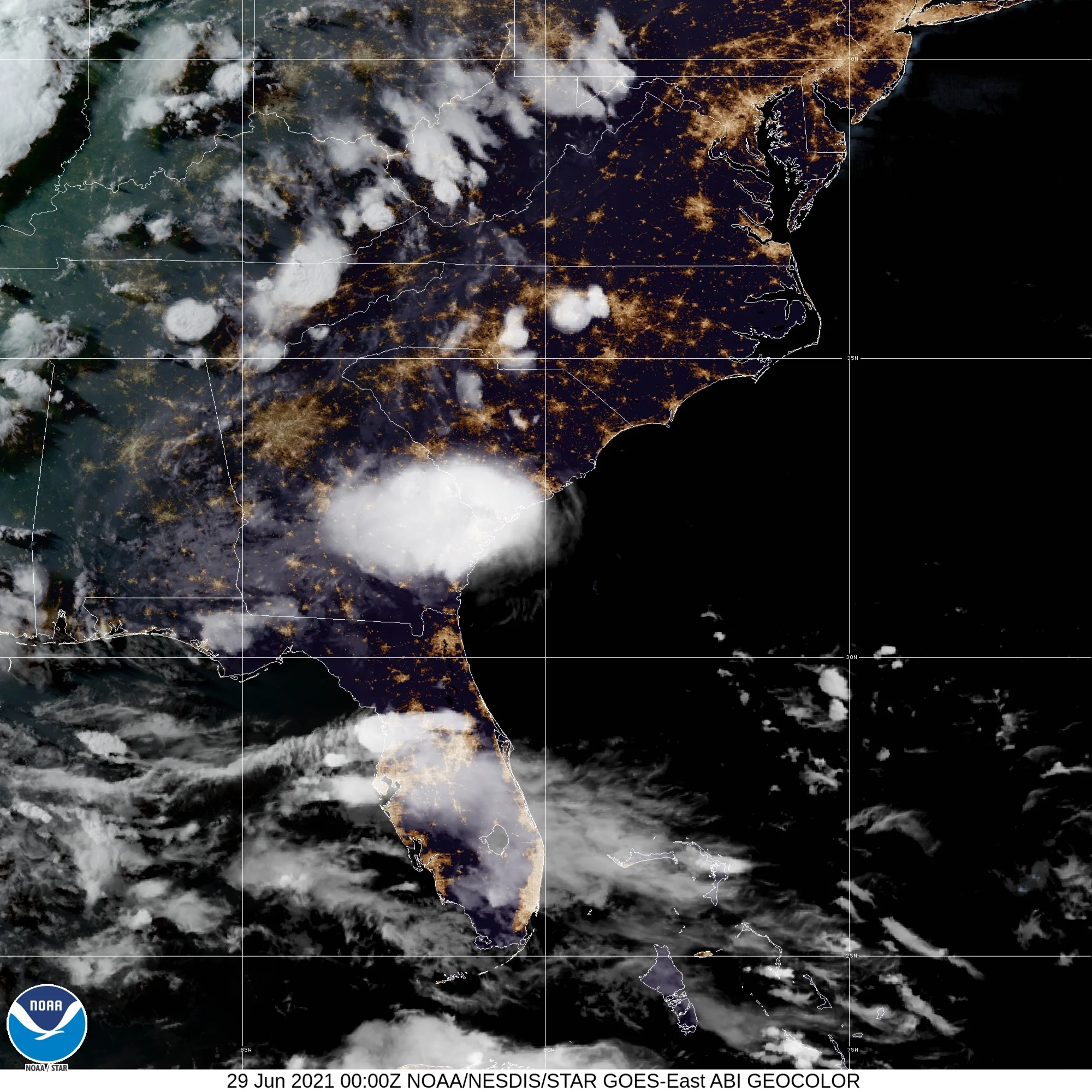 Tropical Storm Danny (2021) Landfall Satellite Image