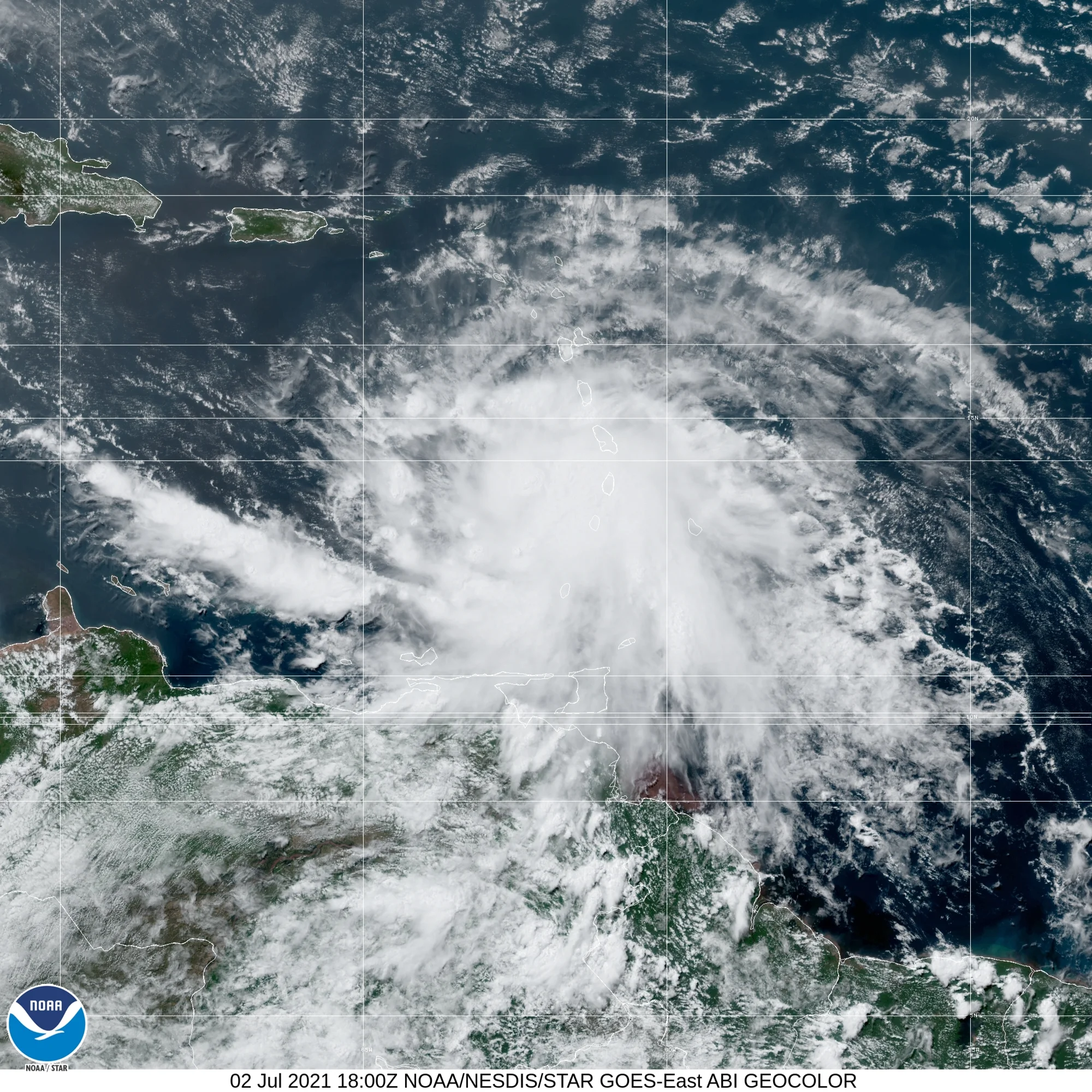 Category 1 Hurricane Elsa (2021) Peak Intensity Satellite Image