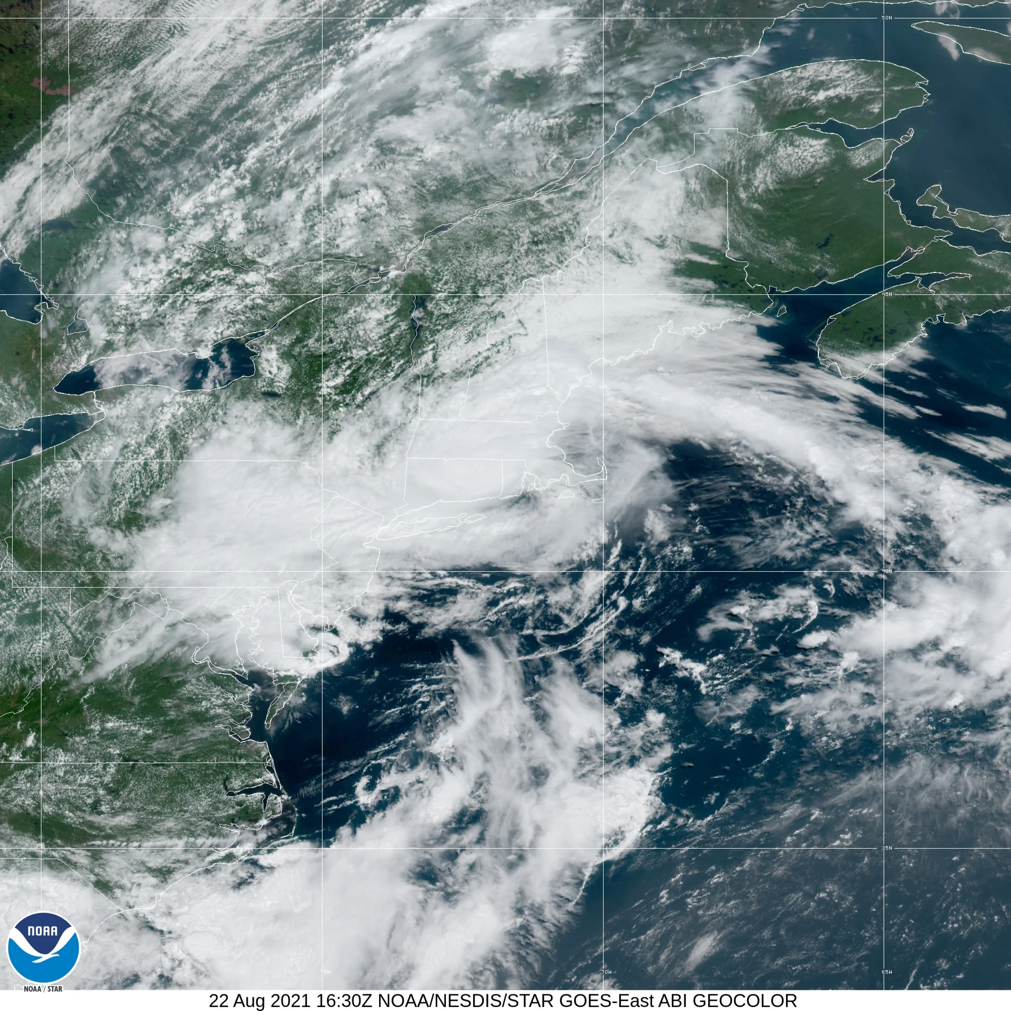 Category 1 Hurricane Henri (2021) Landfall Satellite Image