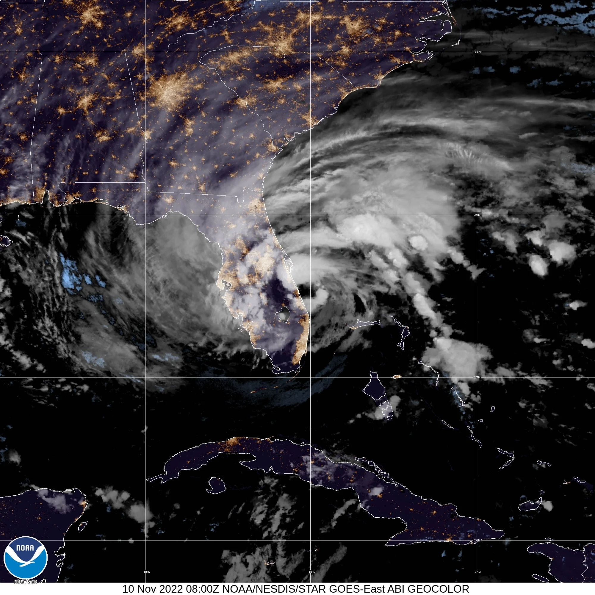 Category 1 Hurricane Nicole (2022) Peak Intensity Satellite Image