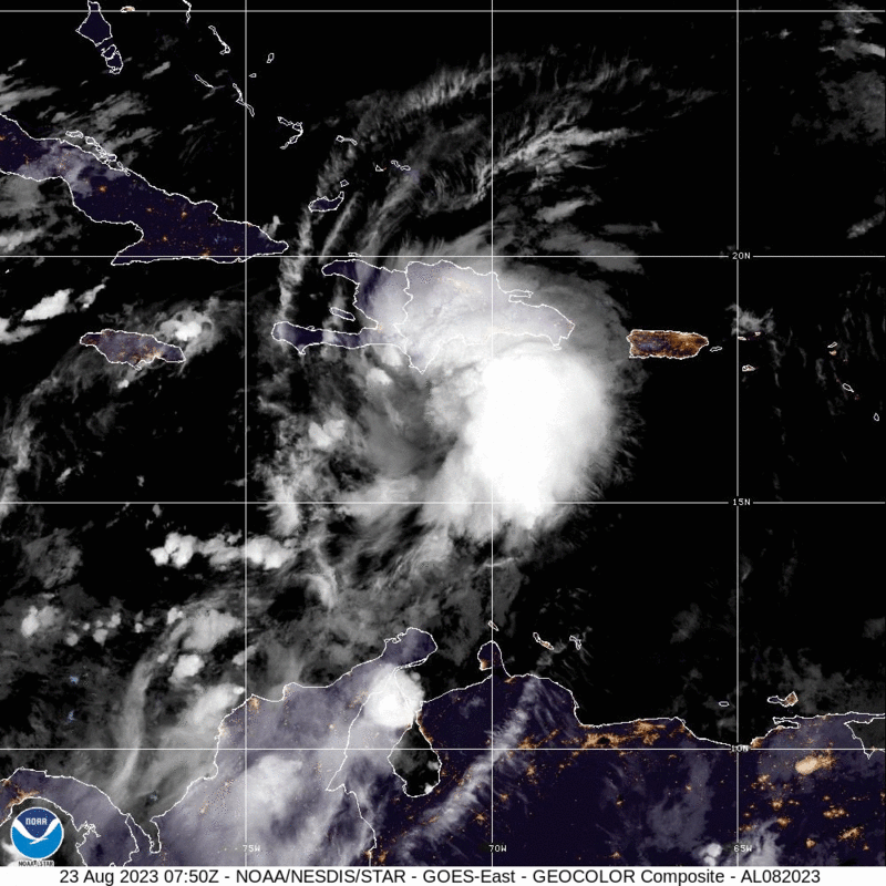 Tropical Storm Franklin (2023) Landfall Satellite Image Animation
