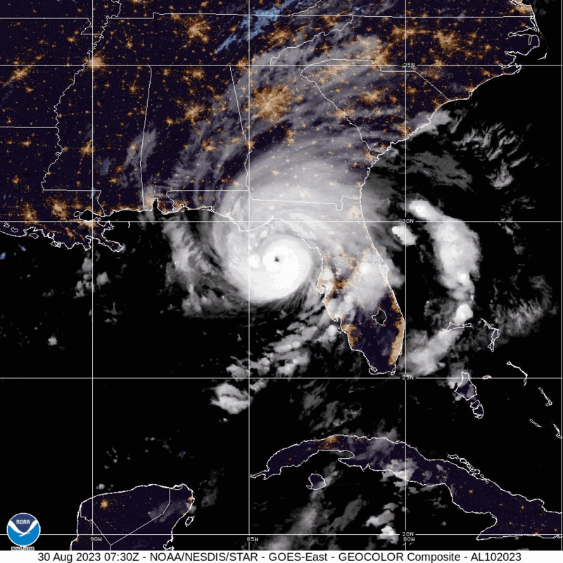 Category 3 Hurricane Idalia (2023) Peak Intensity Satellite Image Animation