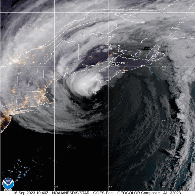 Category 5 Hurricane Lee (2023) Landfall Satellite Image Animation