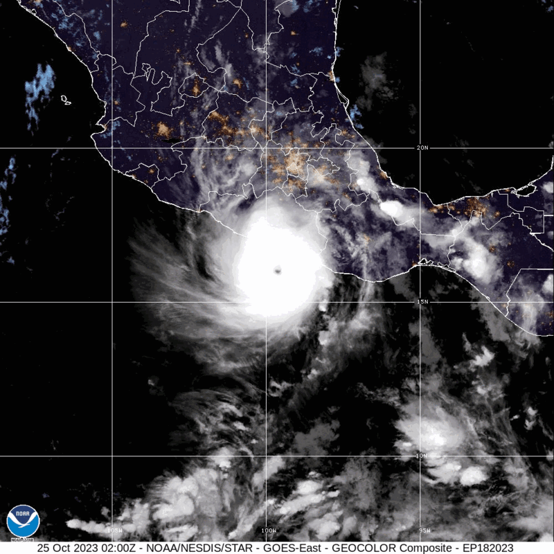 Category 5 Hurricane Otis (2023) Landfall Satellite Image Animation