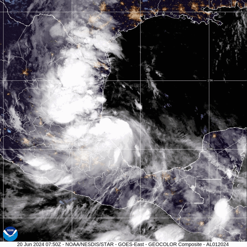 Tropical Storm Alberto (2024) Landfall Satellite Image Animation