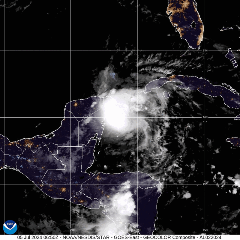 Category 5 Hurricane Beryl (2024) Landfall Satellite Image Animation