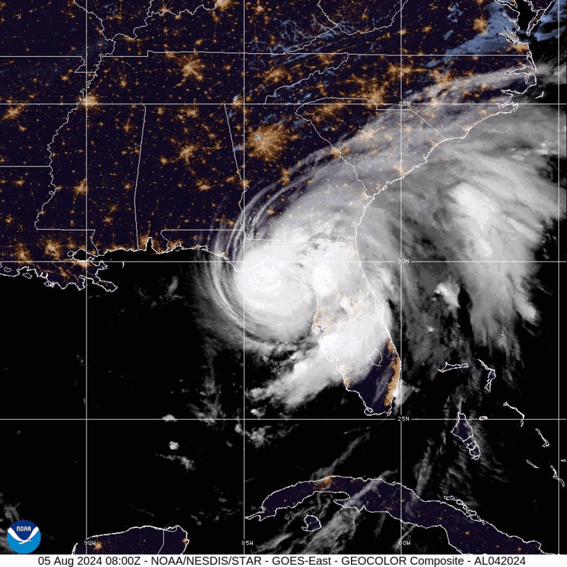 Category 1 Hurricane Debby (2024) Peak Intensity Satellite Image Animation