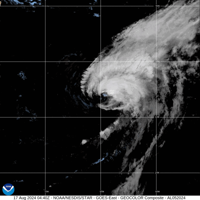 Category 2 Hurricane Ernesto (2024) Landfall Satellite Image Animation