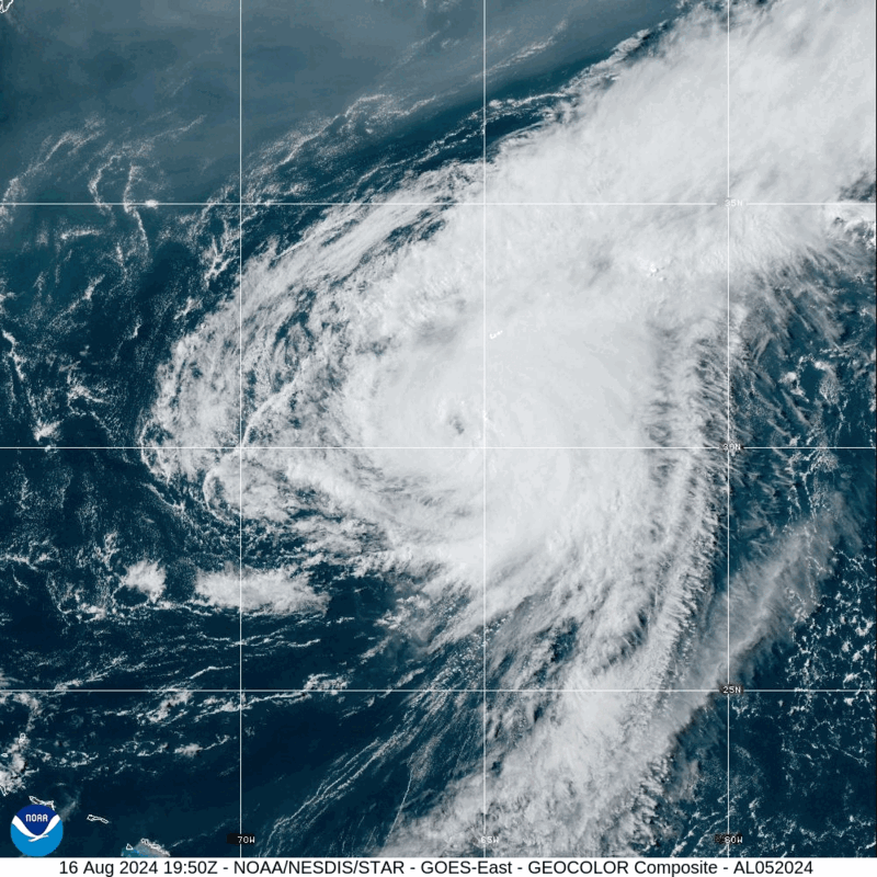 Category 2 Hurricane Ernesto (2024) Peak Intensity Satellite Image Animation