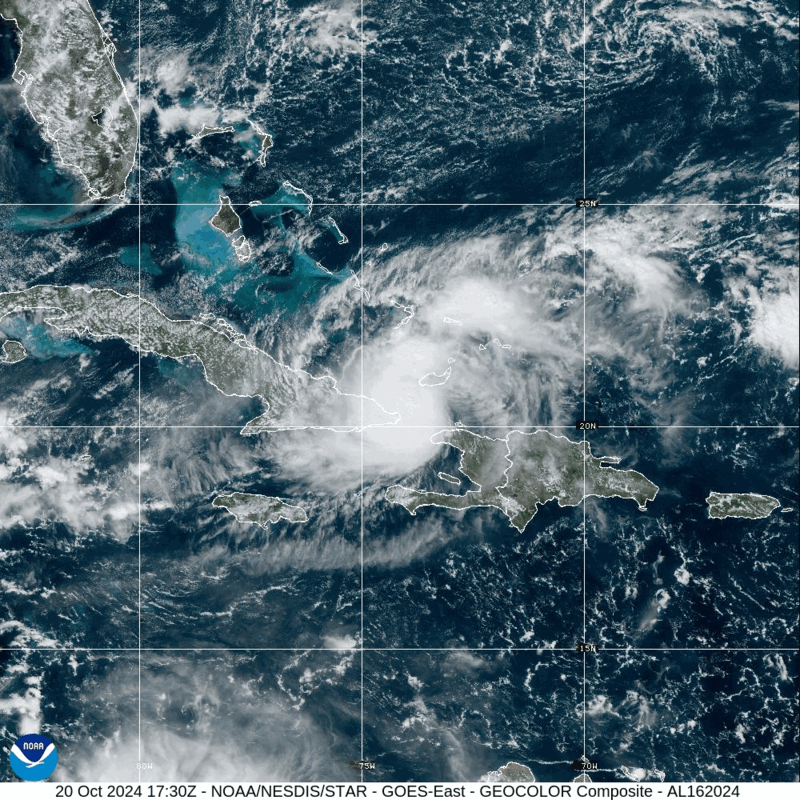 Category 1 Hurricane Oscar (2024) Landfall Satellite Image Animation