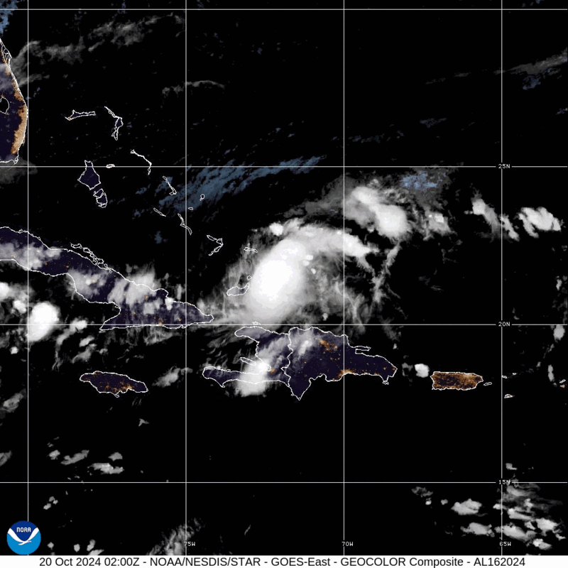 Category 1 Hurricane Oscar (2024) Peak Intensity Satellite Image Animation