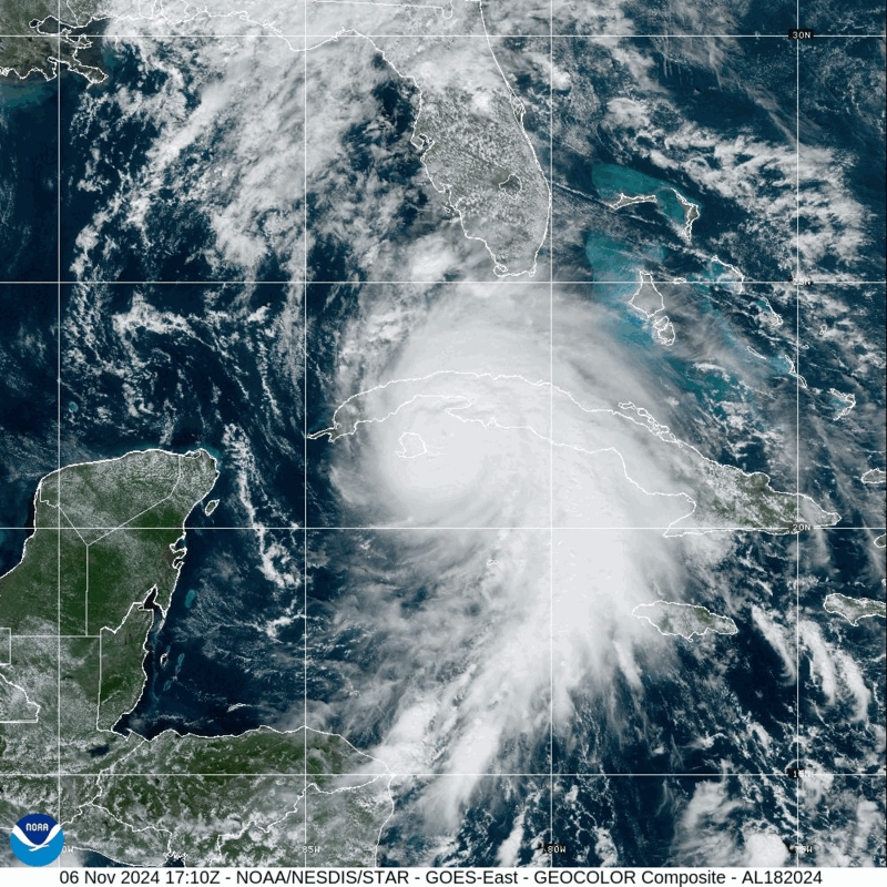 Category 3 Hurricane Rafael (2024) Landfall Satellite Image Animation