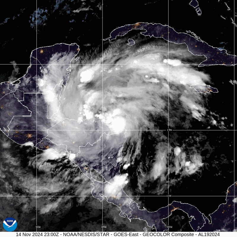 Tropical Storm Sara (2024) Landfall Satellite Image Animation