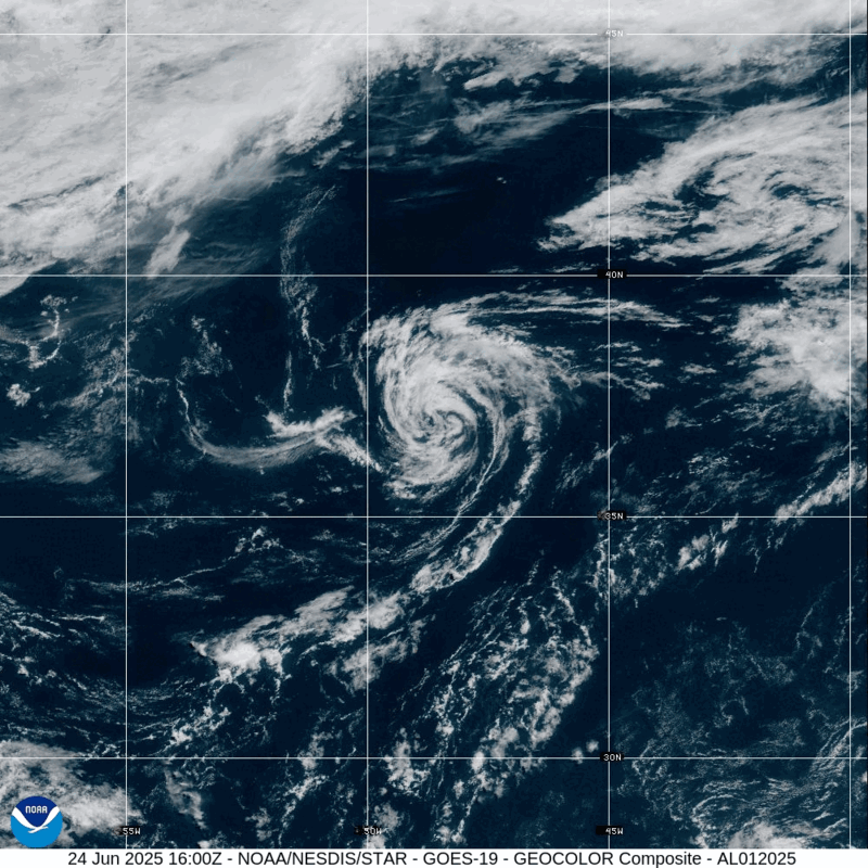 Tropical Storm Andrea (2025) Peak Intensity Satellite Image Animation