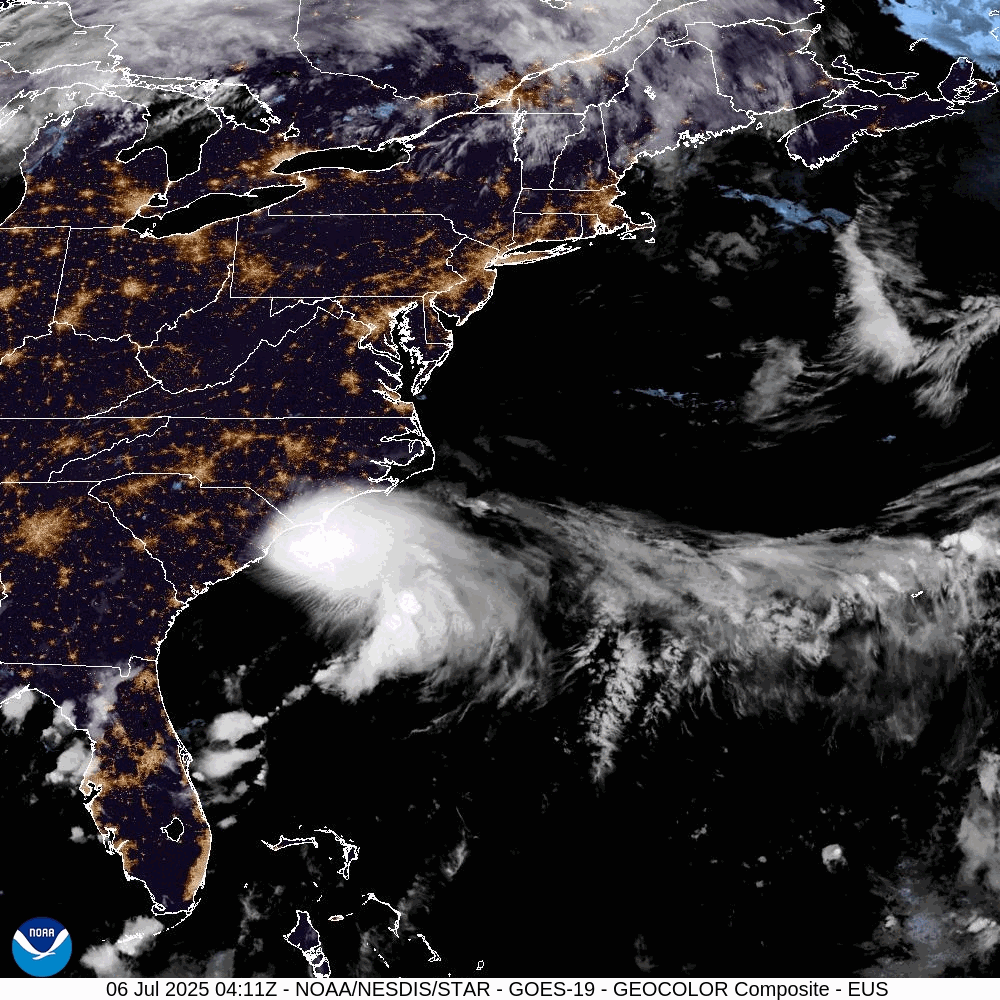 Tropical Storm Chantal (2025) Landfall Satellite Image Animation