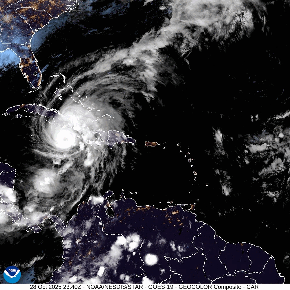 Category 2 Hurricane Melissa Landfall Satellite Image Animation