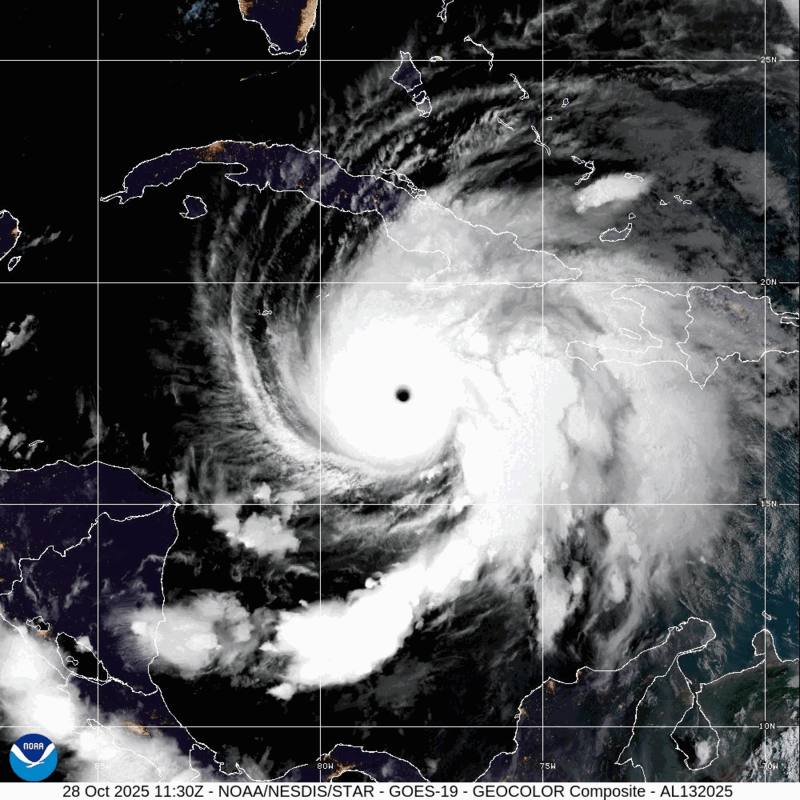 Category 5 Hurricane Melissa (2025) Peak Intensity Satellite Image Animation