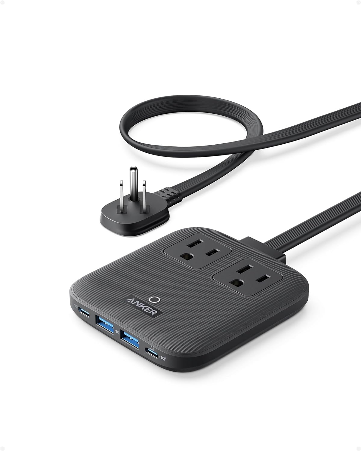Anker Nano Charging Station (67W Max), 6-in-1 USB C Power Strip, with Flat Plug and 5ft Thin Undetachable Extension Cord,2 AC, 2 USB A, 2 USB C.(Black Stone)